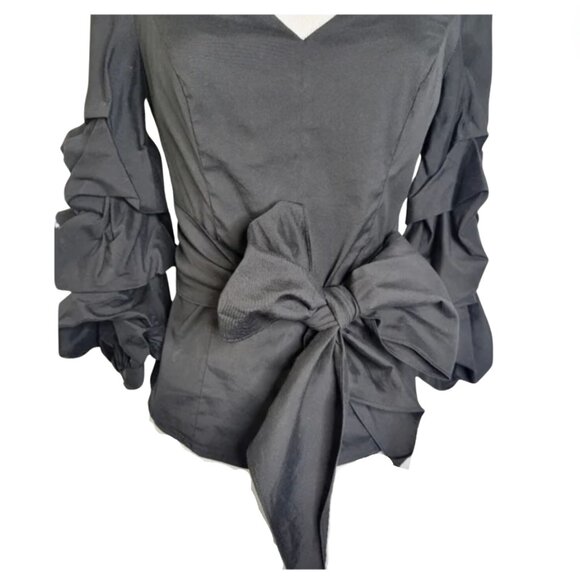 WHBM Ruffle Sleeve Black Blouse - Picture 4 of 16